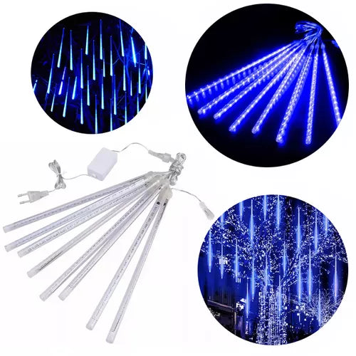 Cascata Led Chuva Meteoro 8 Tubos 50cm Luz Azul Natal